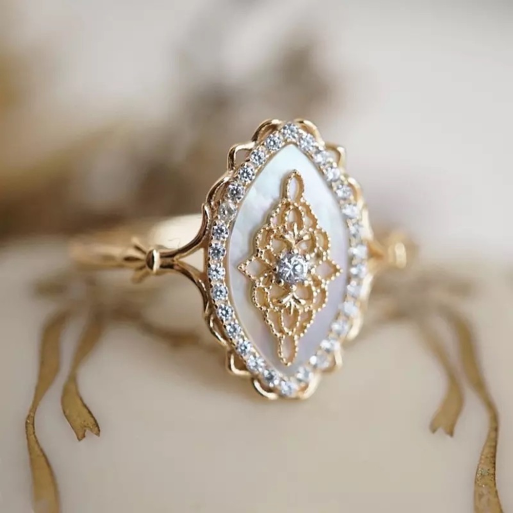 Vintage Shell Ring, 925 Sterling Silver Vintage Ring, Victorian Style Ring